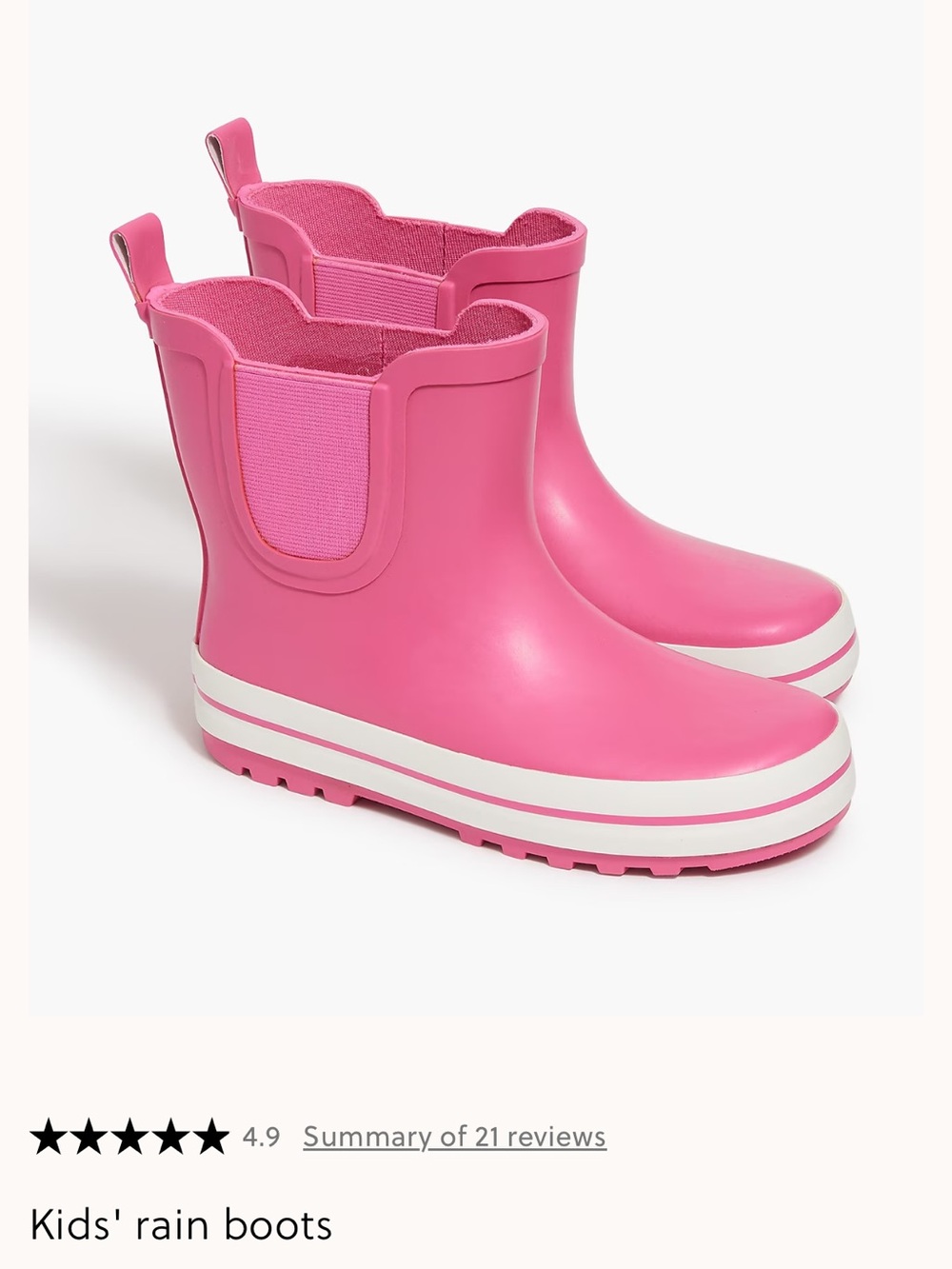 J. Crew Kids' Bright Pink Chelsea-Style Rain Boots with White Stripe